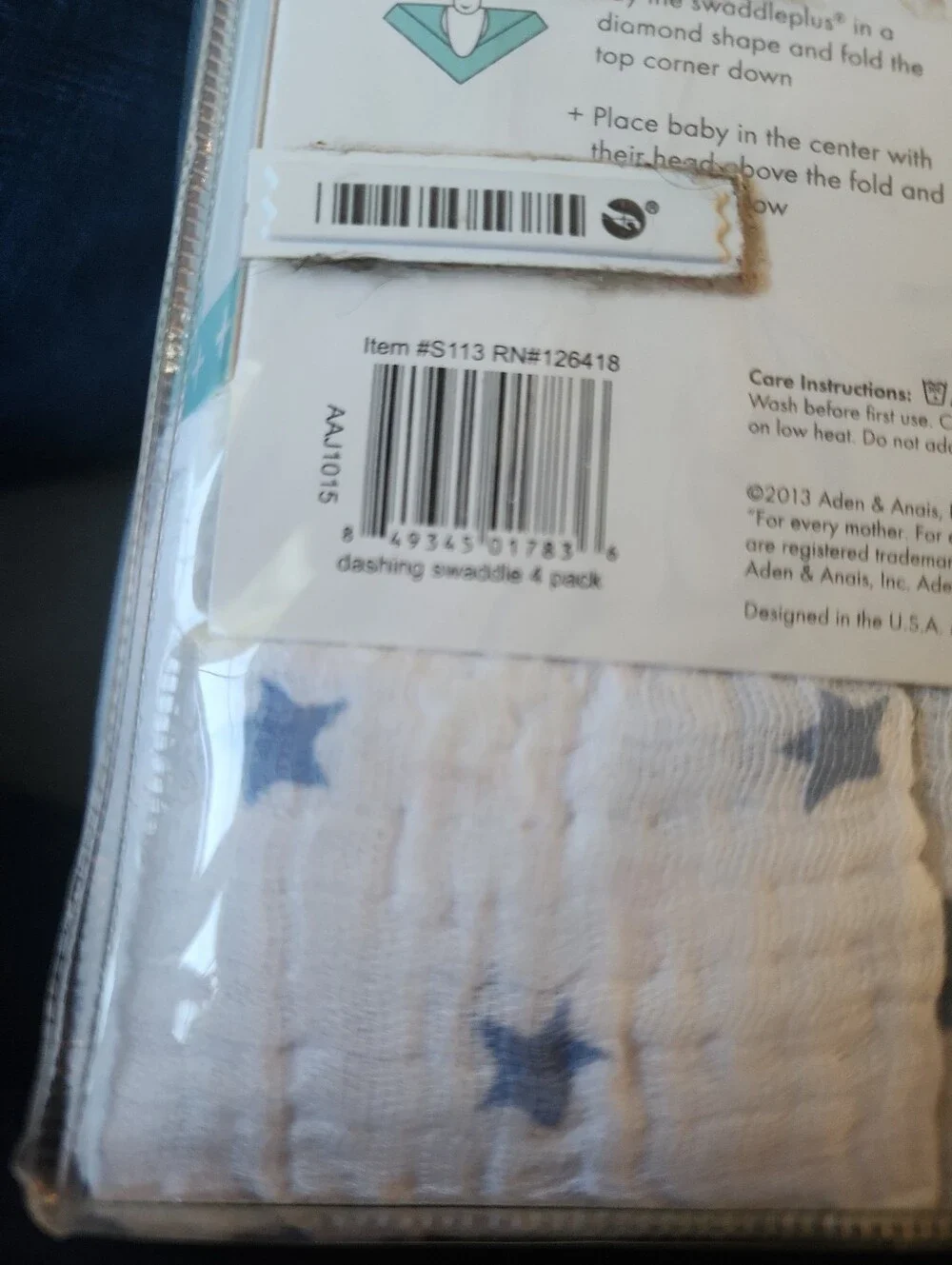 aden + anais Blue and White Muslin Swaddleplus Blanket Set Lot New Stars 2013